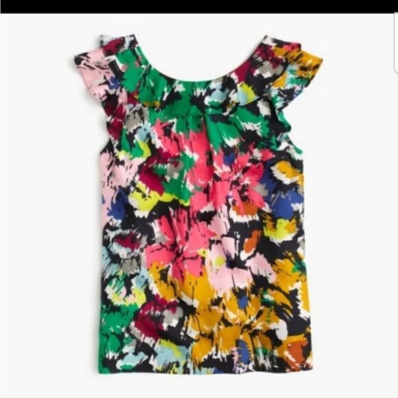 J CREW SILK Flutter Sleeve Floral Top - Picture 4 of 13